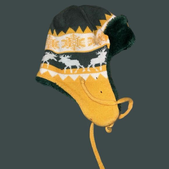 Green Bay Packers NFL Football Knit Ear Flap Tassel Hat Beanie Pom - Picture 4 of 5